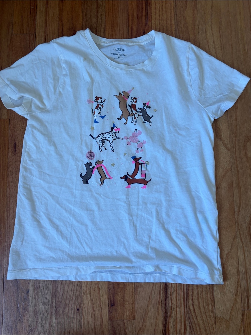 J. Crew White Girls' Short Sleeve Tee with Playful Dog Print